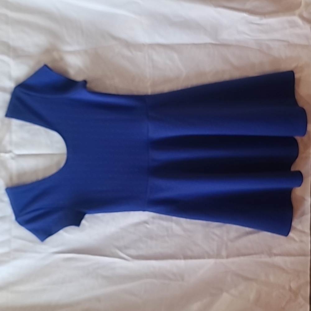 Planet Gold cute blue skater dress embossed